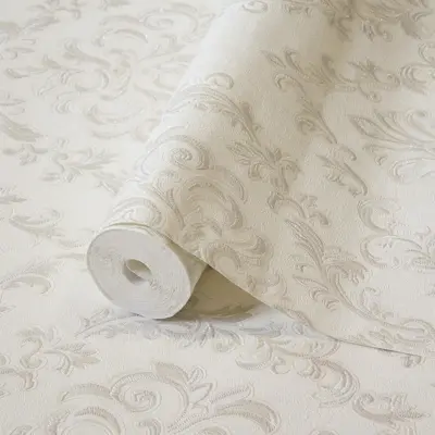 Rich Damask Design Wallpaper White Code 1405-1