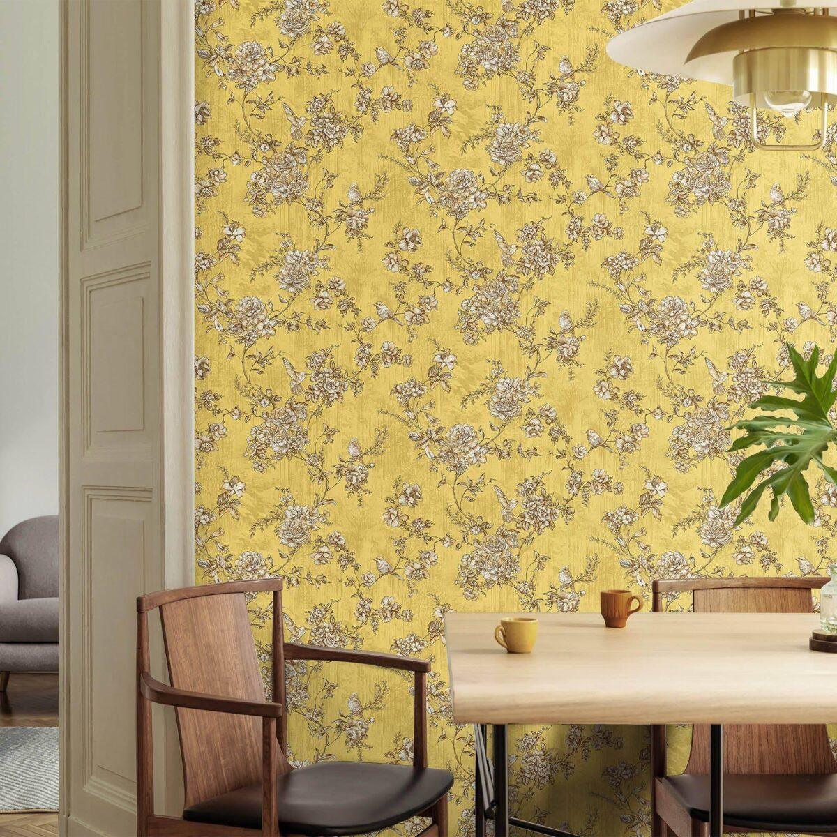 Floral Pattern Trend Wallpaper Pure Yellow Code 9914-4 - Image 2