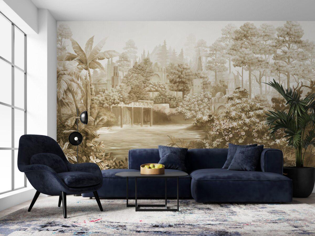 Flowers Pattern Design, VINYL FABRIC TEXTILE Wall Mural in Different Texture, Code FJ310.  It is produced as ONE PIECE WITHOUT JOINT. - Image 6