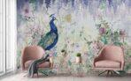 Colorful Peacock Design, VINYL FABRIC TEXTILE Wall Mural in Different Texture, Code A300. It is produced as ONE PIECE WITHOUT JOINT. - Image 6