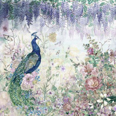 Colorful Peacock Design MURAL WALLPAPER, Available in Various Paper Texture, Code A300. It is Produced as 105 CM WIDE ROLL PANELS.