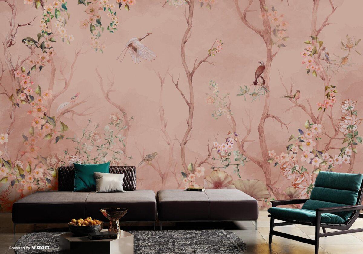Flowers Pattern Design MURAL WALLPAPER, Available in Various Paper Texture, Code A305. It is Produced as 105 CM WIDE ROLL PANELS. - Image 4