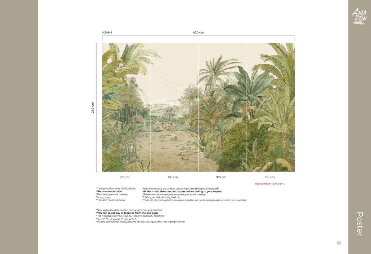 Amazon Forests Design MURAL WALLPAPER, Available in Various Paper Texture, Code A308. It is Produced as 105 CM WIDE ROLL PANELS. - Image 6