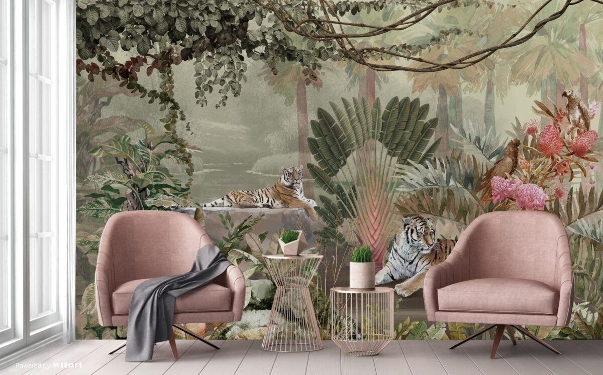 Tiger Design, VINYL FABRIC TEXTILE Wall Mural in Different Texture, Code A311. It is produced as ONE PIECE WITHOUT JOINT. - Image 6