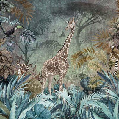 Giraffe Design MURAL WALLPAPER, Available in Various Paper Texture, Code A312. It is Produced as 105 CM WIDE ROLL PANELS.