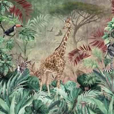 Giraffe Design, VINYL FABRIC TEXTILE Wall Mural in Different Texture, Code A312. It is produced as ONE PIECE WITHOUT JOINT.