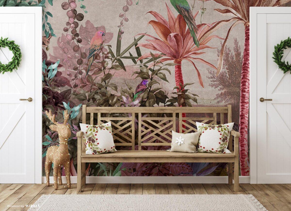 Squirrel and Parrot Design, VINYL FABRIC TEXTILE Wall Mural in Different Texture, Code A315. It is produced as ONE PIECE WITHOUT JOINT. - Image 4