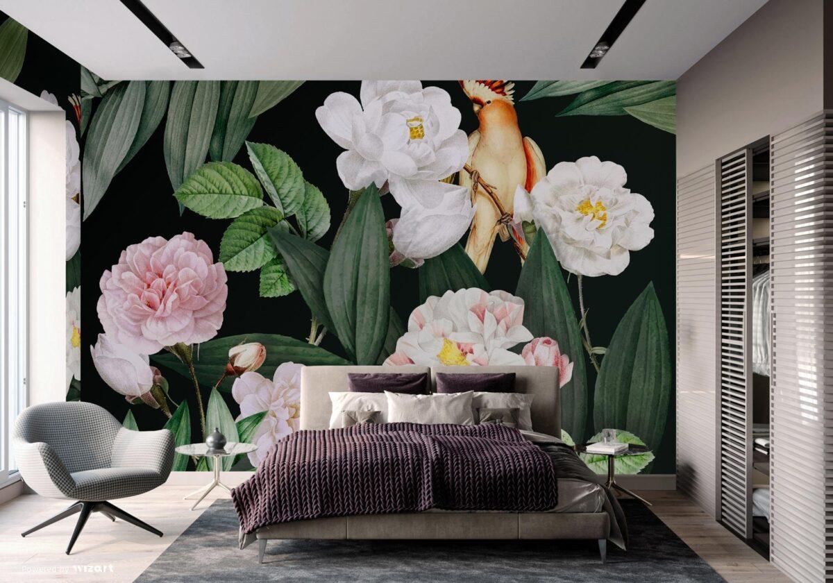 Flower Pattern Design, VINYL FABRIC TEXTILE Wall Mural in Different Texture, Code A316. It is produced as ONE PIECE WITHOUT JOINT. - Image 4