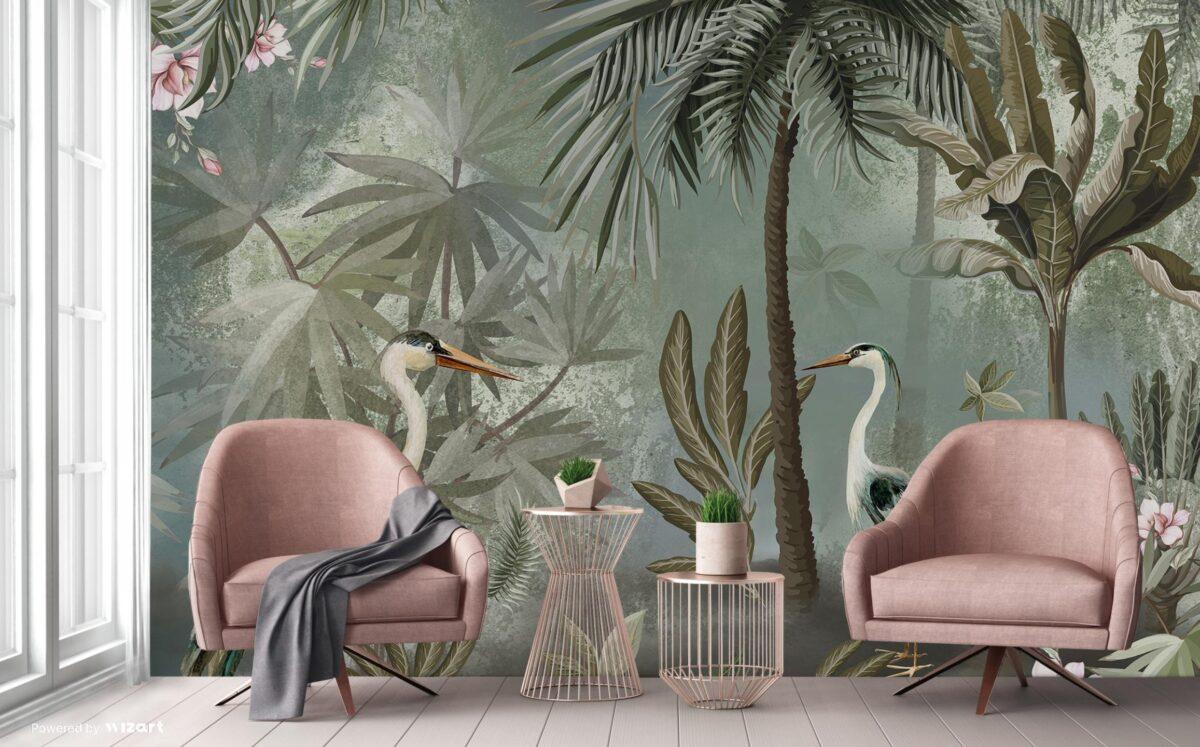 Birds Pattern Design, VINYL FABRIC TEXTILE Wall Mural in Different Texture, Code A317. It is produced as ONE PIECE WITHOUT JOINT. - Image 4