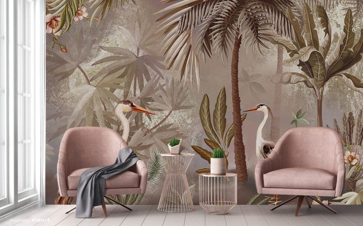 Birds Pattern Design, VINYL FABRIC TEXTILE Wall Mural in Different Texture, Code A317. It is produced as ONE PIECE WITHOUT JOINT. - Image 5