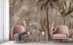 Birds Pattern Design, VINYL FABRIC TEXTILE Wall Mural in Different Texture, Code A317. It is produced as ONE PIECE WITHOUT JOINT. - Image 5