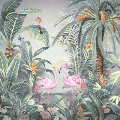 Flamingo Design, VINYL FABRIC TEXTILE Wall Mural in Different Texture, Code A319. It is produced as ONE PIECE WITHOUT JOINT.