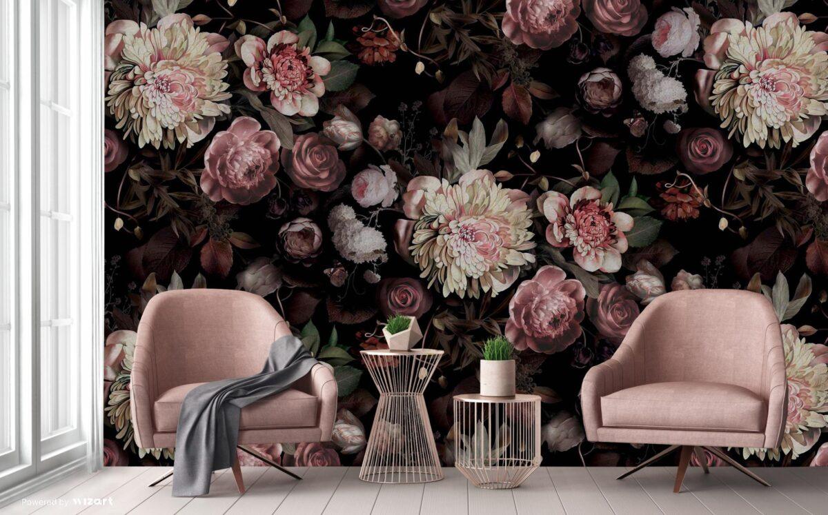 Flower Pattern Design, VINYL FABRIC TEXTILE Wall Mural in Different Texture, Code A322. It is produced as ONE PIECE WITHOUT JOINT. - Image 2