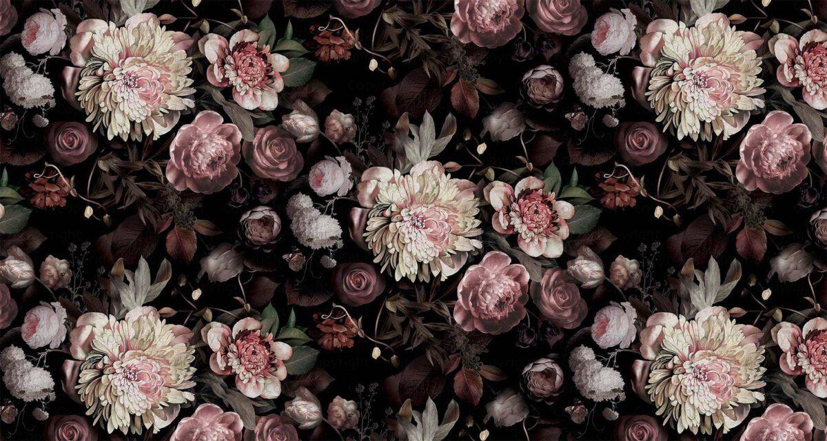 Flower Pattern Design MURAL WALLPAPER, Available in Various Paper Texture, Code A322. It is Produced as 105 CM WIDE ROLL PANELS. - Image 1