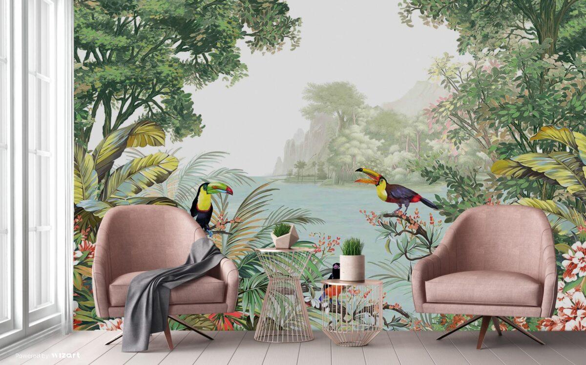 Parrot Design MURAL WALLPAPER, Available in Various Paper Texture, Code A323.  It is Produced as 105 CM WIDE ROLL PANELS. - Image 2