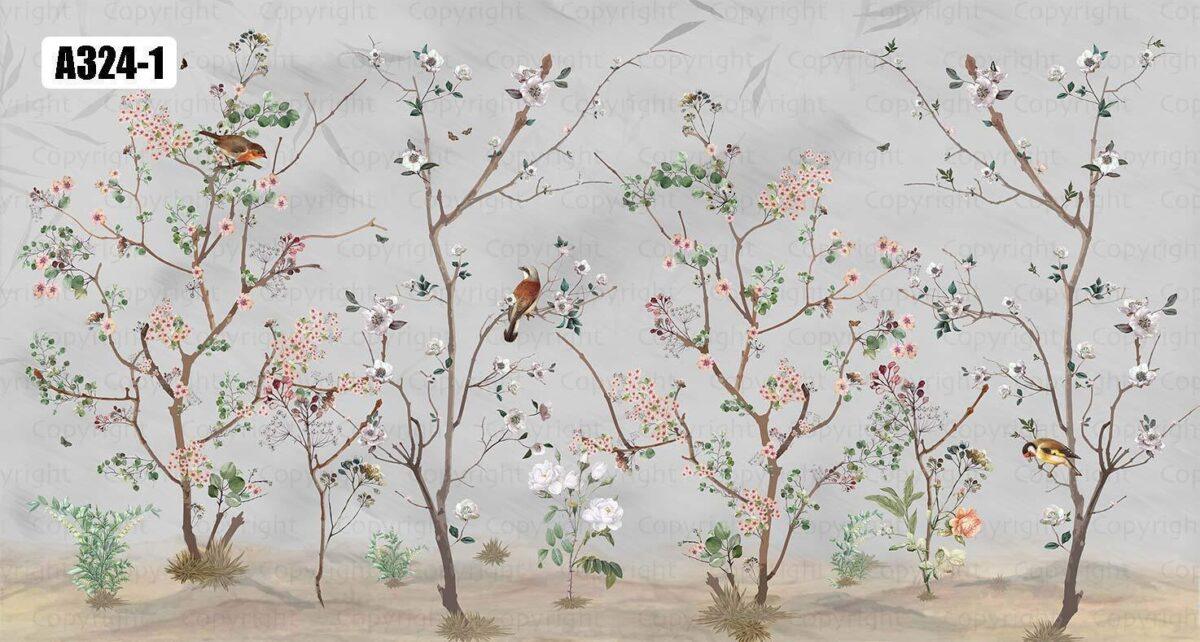 Spring Blossoms Design MURAL WALLPAPER, Available in Various Paper Texture, Code A324. It is Produced as 105 CM WIDE ROLL PANELS. - Image 3