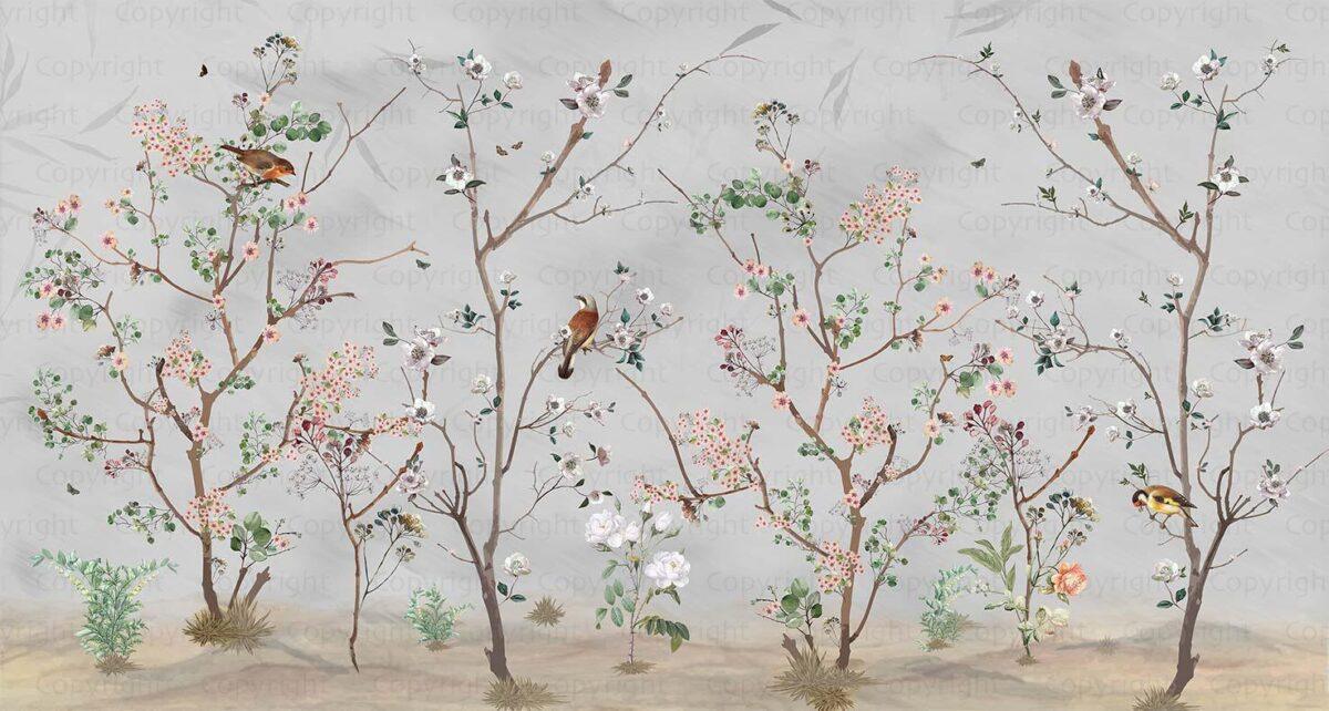 Spring Blossoms Design MURAL WALLPAPER, Available in Various Paper Texture, Code A324. It is Produced as 105 CM WIDE ROLL PANELS. - Image 1