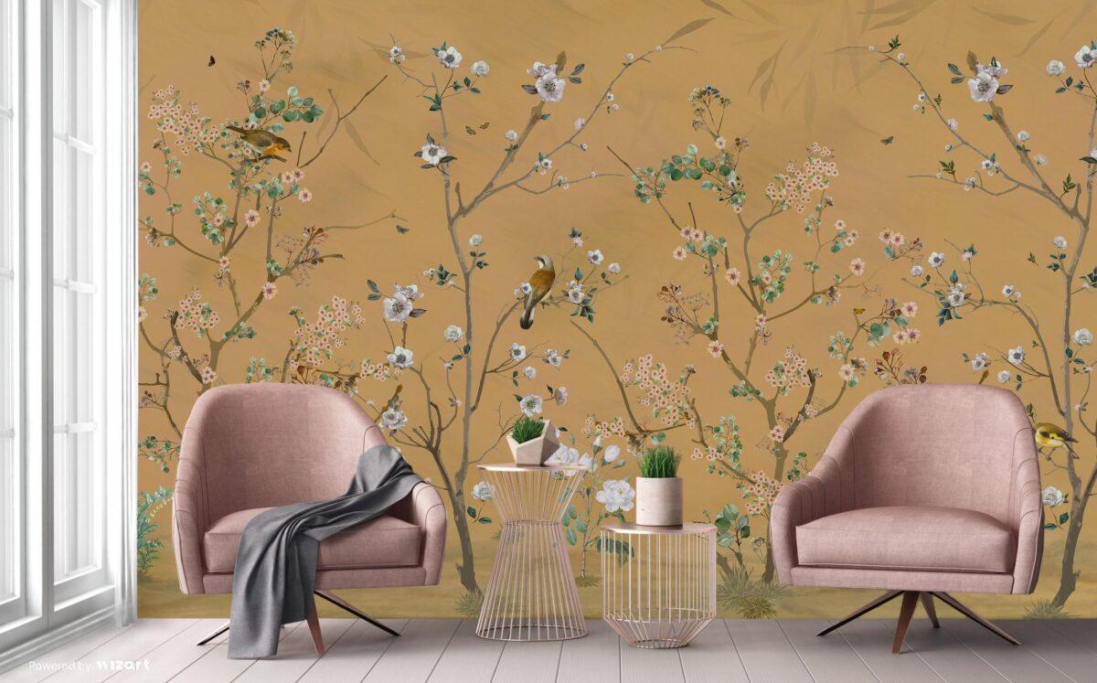 Spring Blossoms Design, VINYL FABRIC TEXTILE Wall Mural in Different Texture, Code A324. It is produced as ONE PIECE WITHOUT JOINT. - Image 5