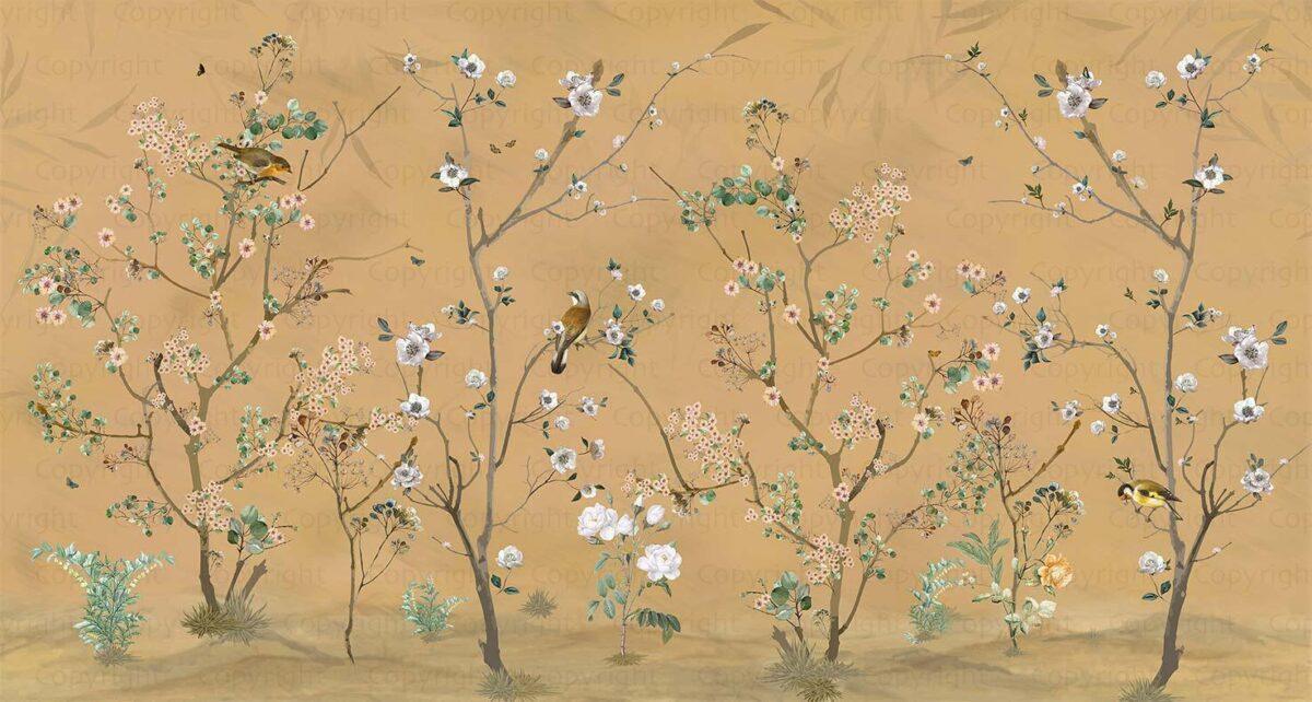 Spring Blossoms Design, VINYL FABRIC TEXTILE Wall Mural in Different Texture, Code A324. It is produced as ONE PIECE WITHOUT JOINT. - Image 1