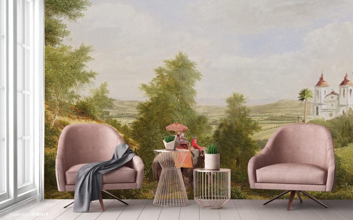 Forest Pattern Design, VINYL FABRIC TEXTILE Wall Mural in Different Texture, Code FJ301.  It is produced as ONE PIECE WITHOUT JOINT. - Image 4