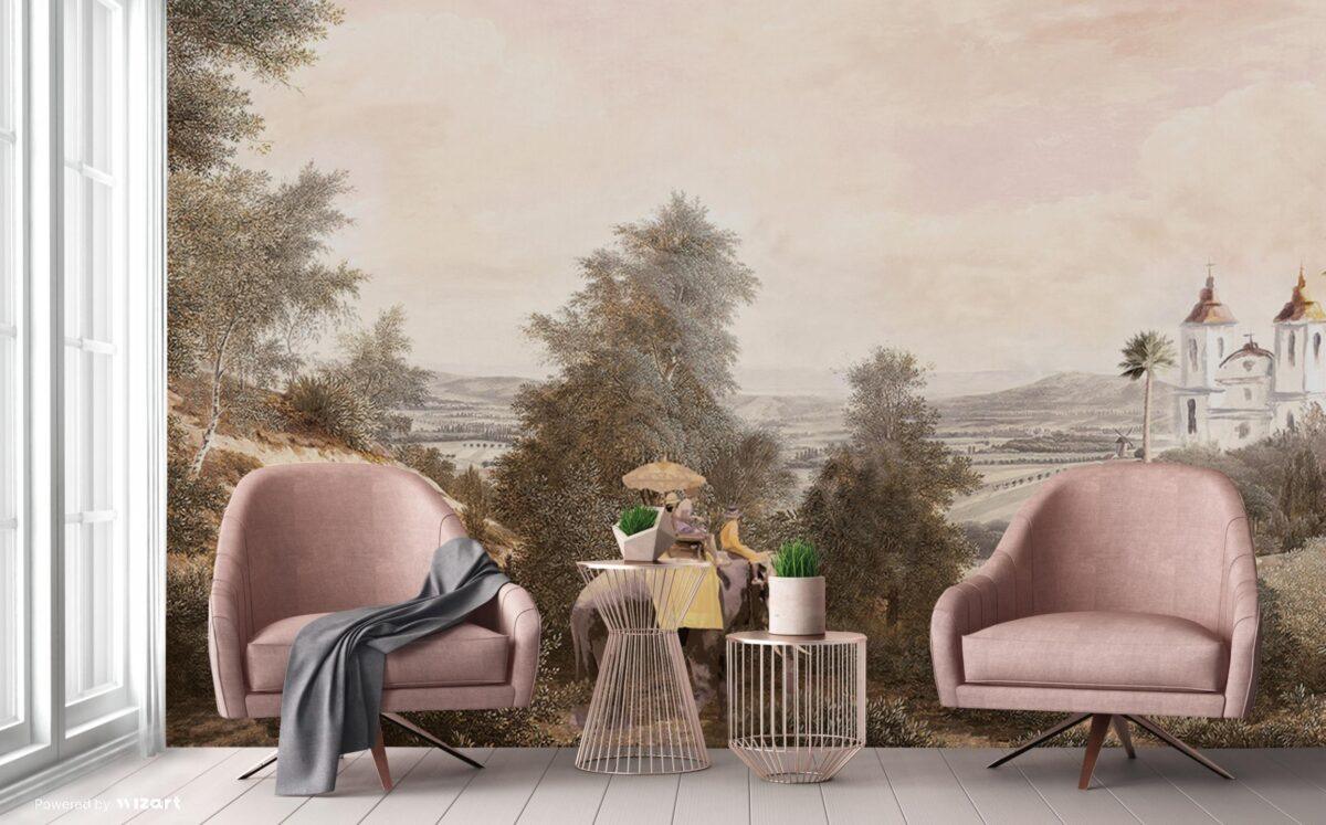 Forest Pattern Design, VINYL FABRIC TEXTILE Wall Mural in Different Texture, Code FJ301.  It is produced as ONE PIECE WITHOUT JOINT. - Image 5