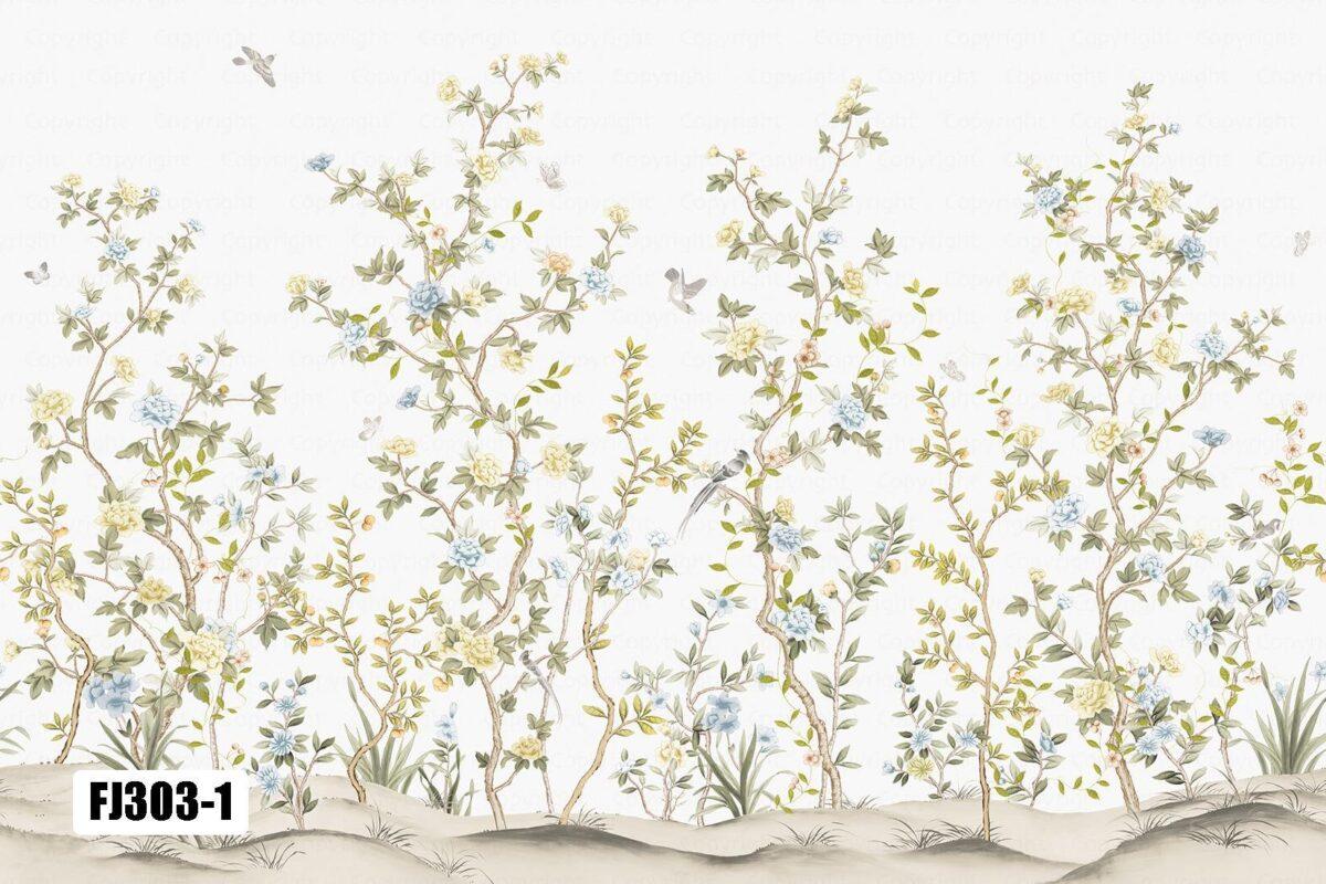 Flowers Pattern Design, VINYL FABRIC TEXTILE Wall Mural in Different Texture, Code FJ303.  It is produced as ONE PIECE WITHOUT JOINT. - Image 3