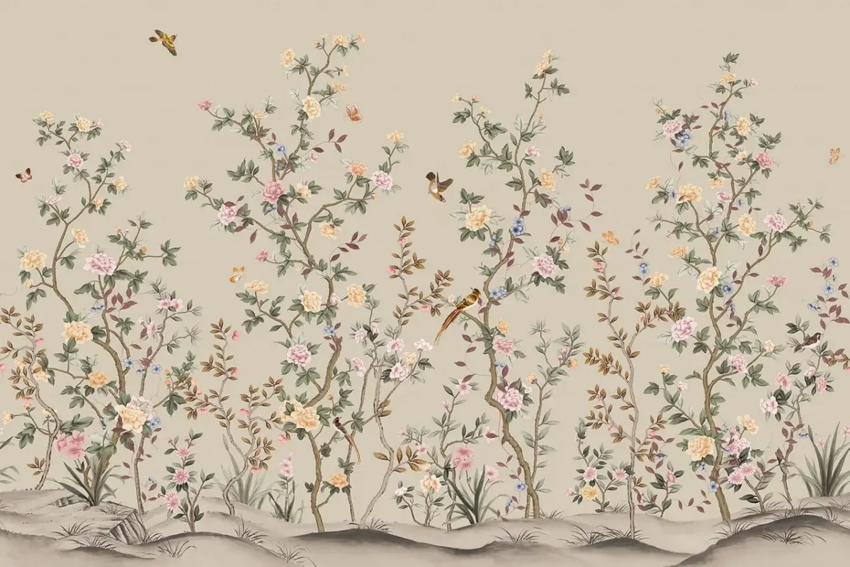 Flowers Pattern Design Mural WALLPAPER, Available in Various Paper Texture, Code FJ303. It is Produced as 105 CM WIDE ROLLS. - Image 1