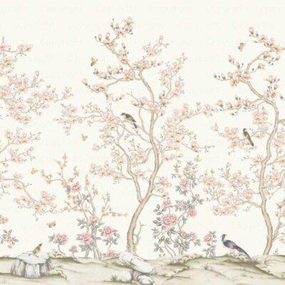 Flowers And Birds Design Mural WALLPAPER, Available in Various Paper Texture, Code FJ304. It is Produced as 105 CM WIDE ROLL PANELS.