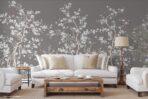 Flowers And Birds Pattern Design, VINYL FABRIC TEXTILE Wall Mural in Different Texture, Code FJ304.  It is produced as ONE PIECE WITHOUT JOINT. - Image 6