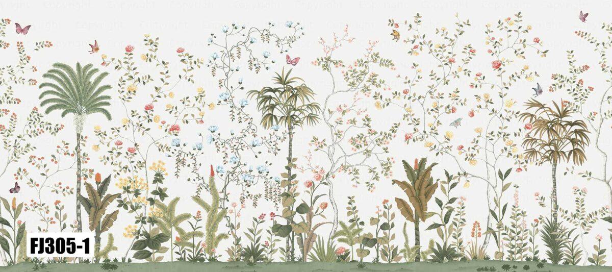 Flowers Pattern Design Mural WALLPAPER, Available in Various Paper Texture, Code FJ305. It is Produced as 105 CM WIDE ROLL PANELS. - Image 3