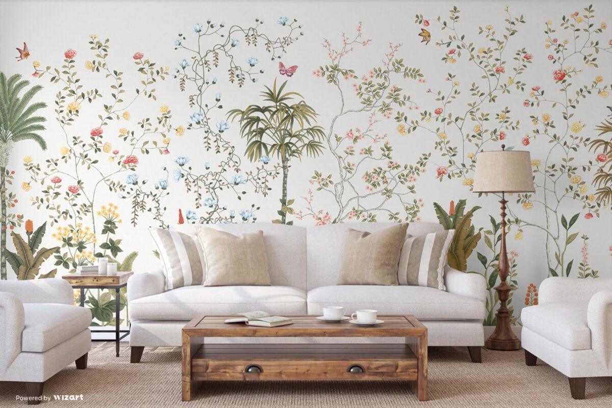 Flowers Pattern Design Mural WALLPAPER, Available in Various Paper Texture, Code FJ305. It is Produced as 105 CM WIDE ROLL PANELS. - Image 6