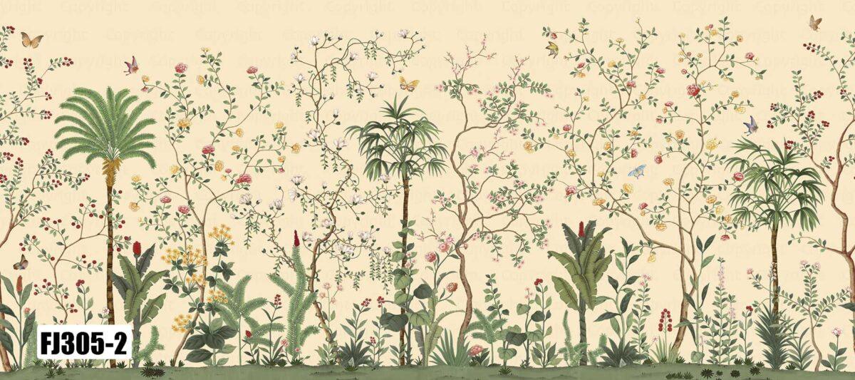 Flowers Pattern Design Mural WALLPAPER, Available in Various Paper Texture, Code FJ305. It is Produced as 105 CM WIDE ROLL PANELS. - Image 4