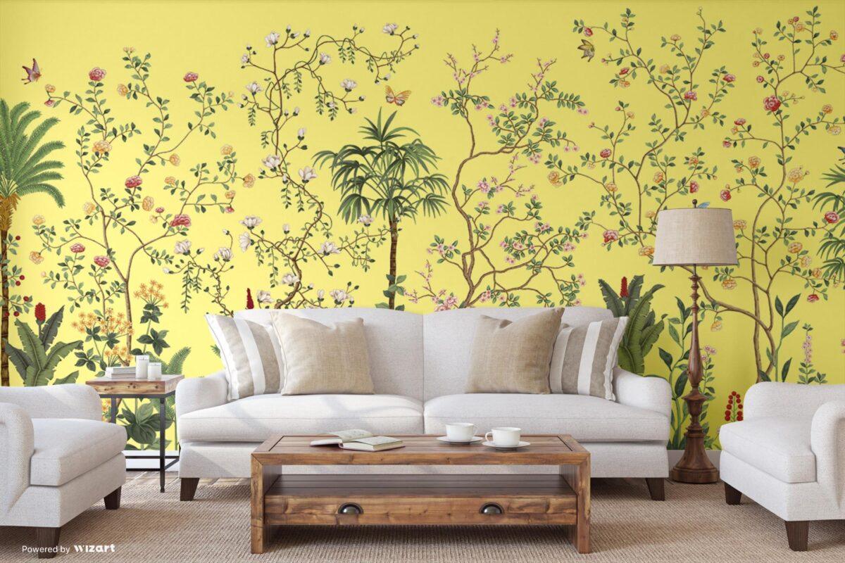Flowers Pattern Design, VINYL FABRIC TEXTILE Wall Mural in Different Texture, Code FJ305.  It is produced as ONE PIECE WITHOUT JOINT. - Image 7