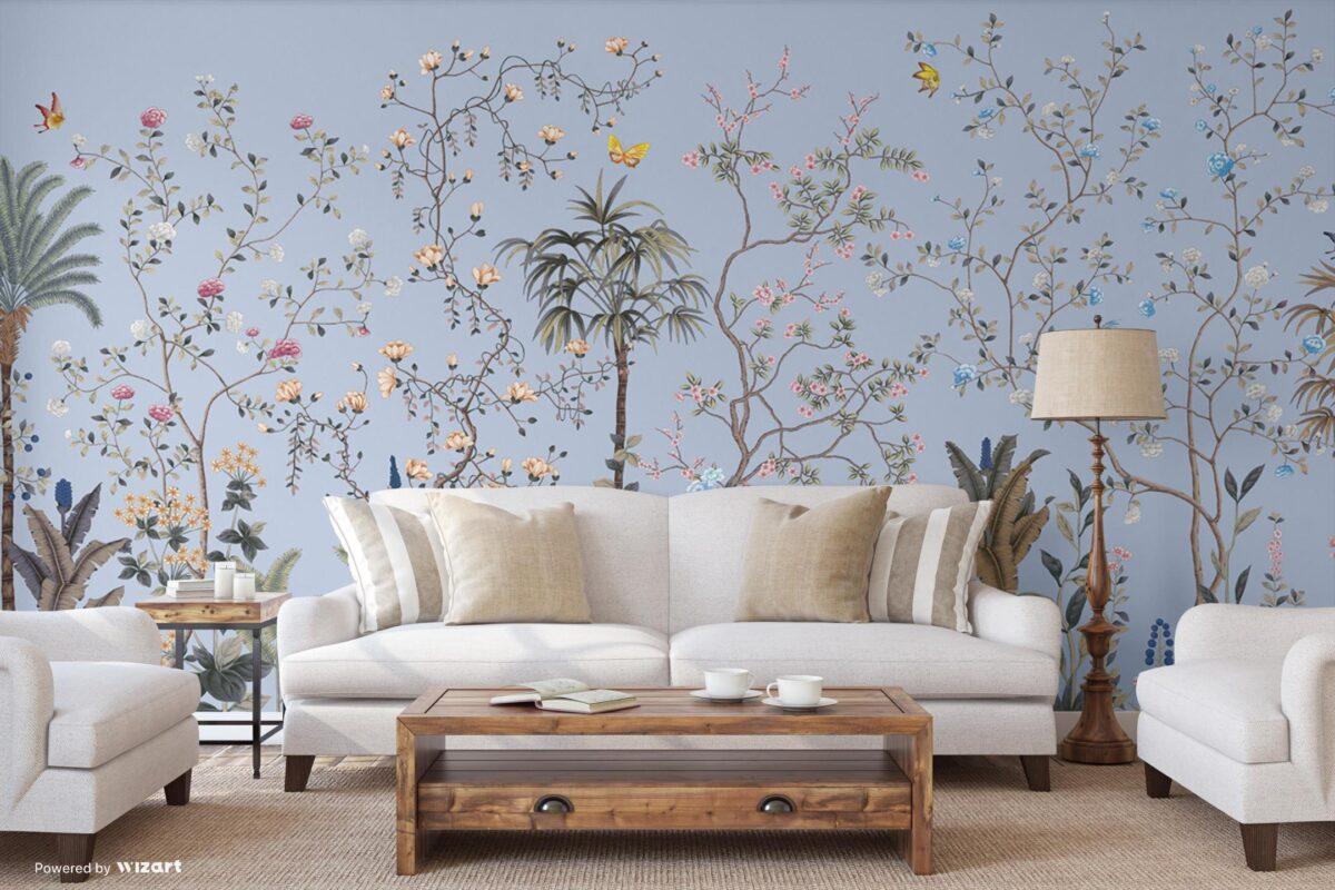 Flowers Pattern Design Mural WALLPAPER, Available in Various Paper Texture, Code FJ305. It is Produced as 105 CM WIDE ROLL PANELS. - Image 5