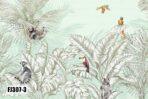 Animals And Palm Leaves Pattern Design Mural WALLPAPER, Available in Various Paper Texture, Code FJ307. It is Produced as 105 CM WIDE ROLL PANELS. - Image 2