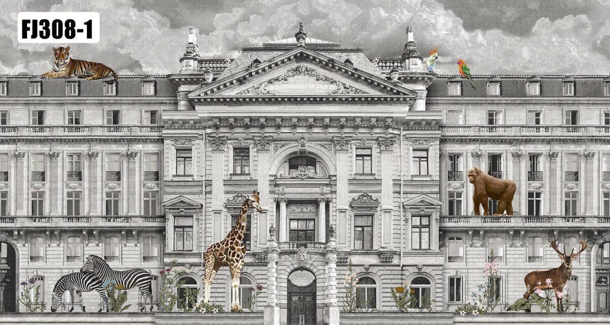 Zoo Pattern Design Mural WALLPAPER, Available in Various Paper Texture, Code FJ308. It is Produced as 105 CM Wide Roll Panels. - Image 3