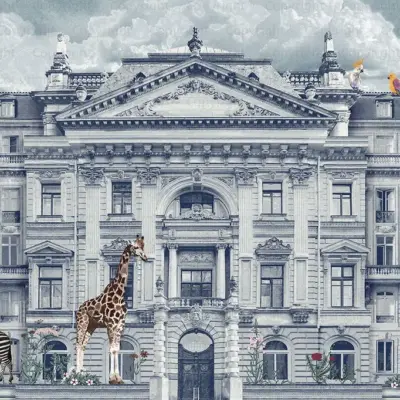 Zoo Pattern Design, VINYL FABRIC TEXTILE Wall Mural in Different Texture, Code FJ308.  It is produced as ONE PIECE WITHOUT JOINT.