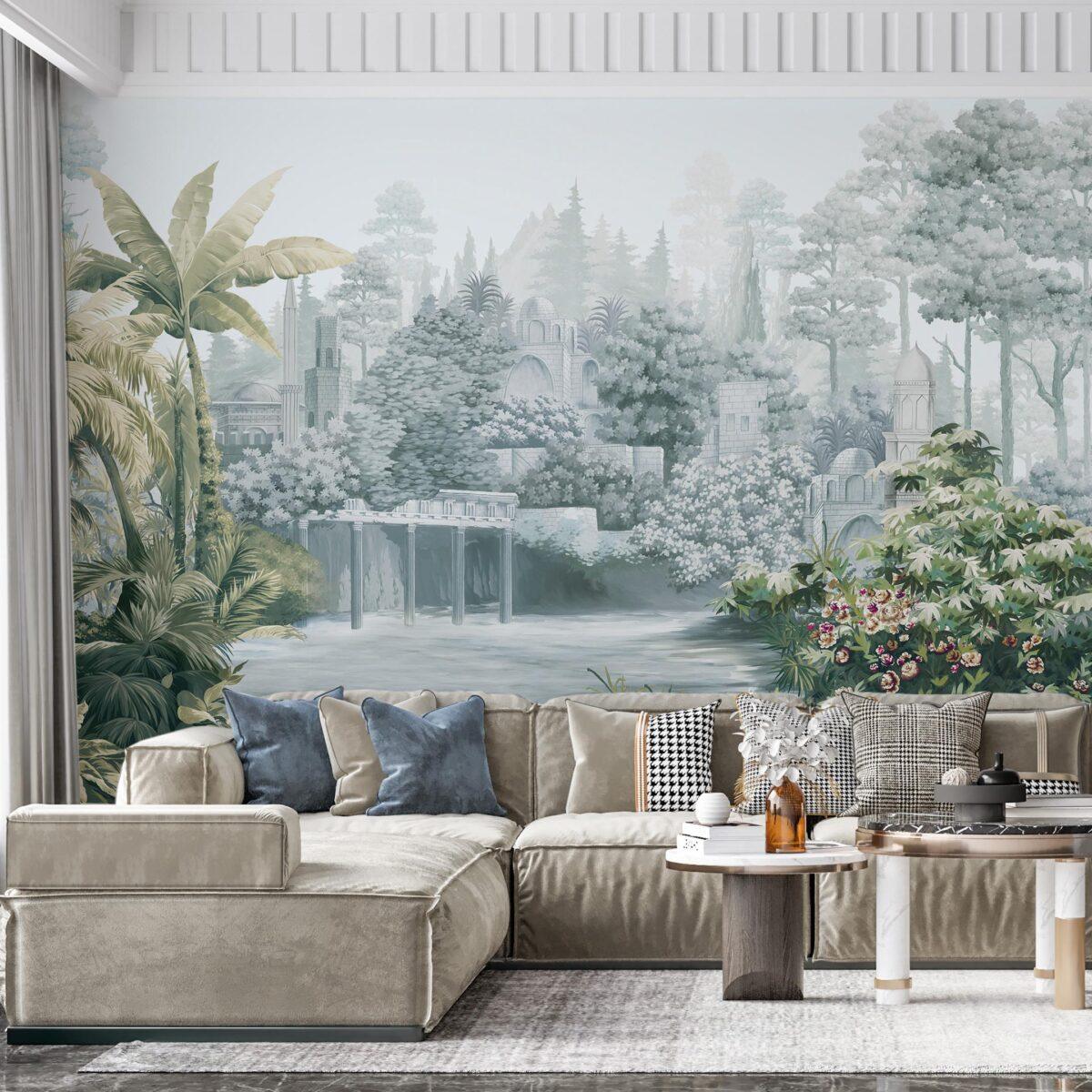 Flowers Pattern Design, VINYL FABRIC TEXTILE Wall Mural in Different Texture, Code FJ310.  It is produced as ONE PIECE WITHOUT JOINT. - Image 5