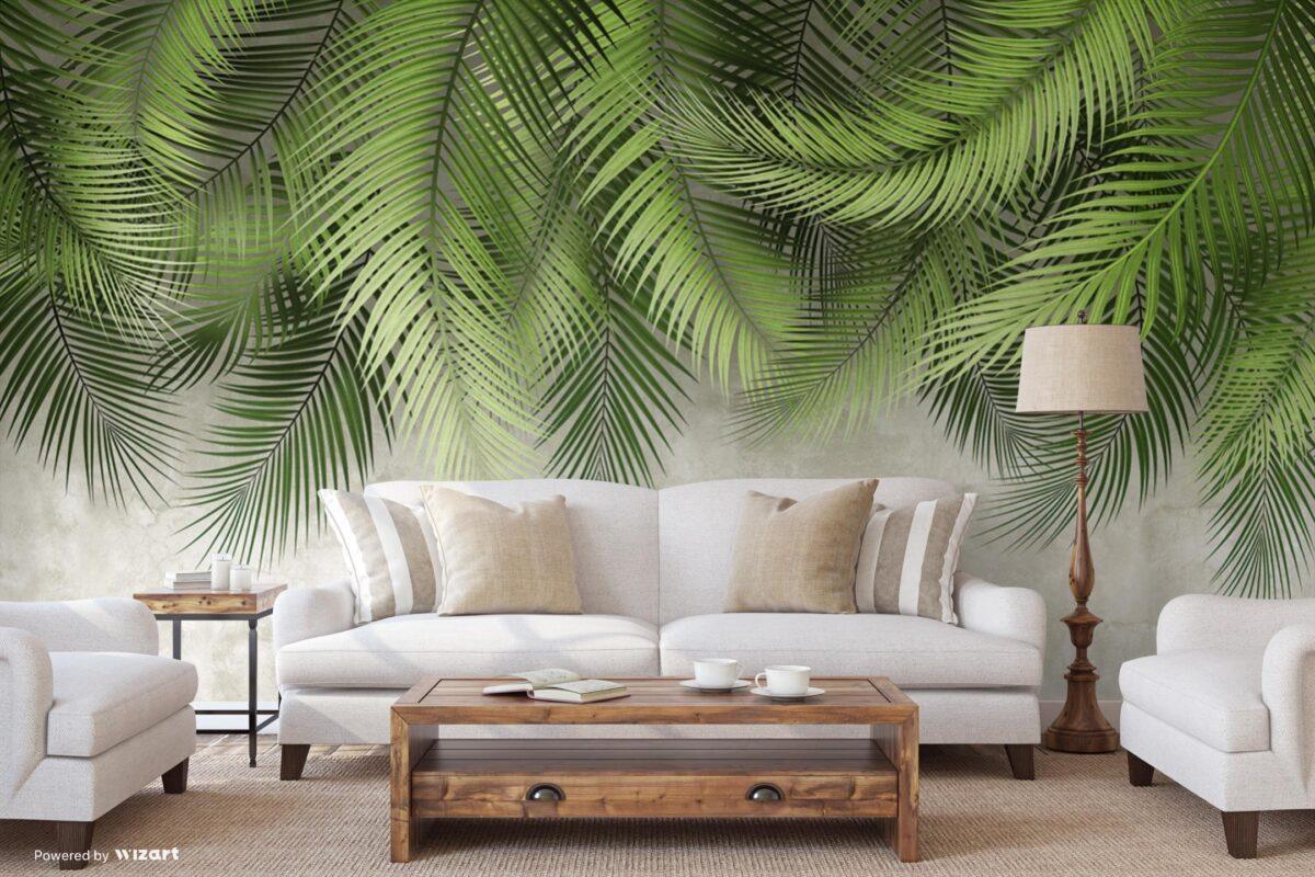 Palm Leaves Pattern Design Mural WALLPAPER, Available in various Paper Texture, Code FJ312. It is Produced as 105 CM Wide Roll Panels. - Image 6