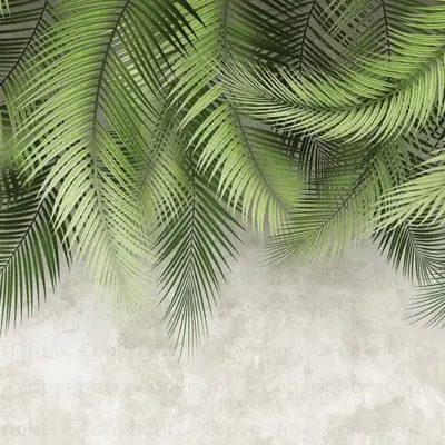 Palm Leaves Pattern Design, VINYL FABRIC TEXTILE Wall Mural in Different Texture, Code FJ312.  It is produced as ONE PIECE without joint.