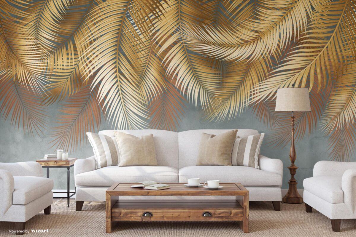 Palm Leaves Pattern Design, VINYL FABRIC TEXTILE Wall Mural in Different Texture, Code FJ312.  It is produced as ONE PIECE without joint. - Image 7