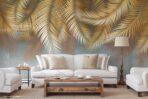 Palm Leaves Pattern Design, VINYL FABRIC TEXTILE Wall Mural in Different Texture, Code FJ312.  It is produced as ONE PIECE without joint. - Image 7