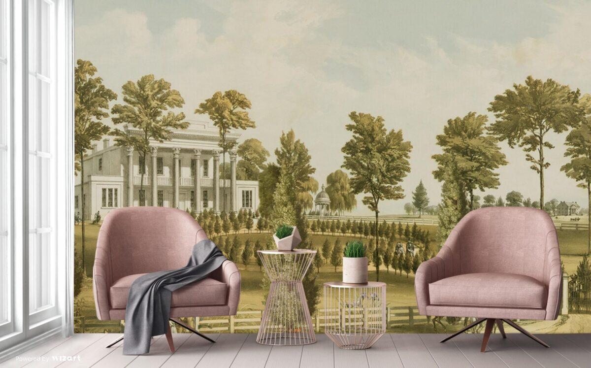 White Building Design Mural WALLPAPER, Available in various Paper Texture, Code FJ315. It is Produced as 105 CM WIDE ROLL PANELS. - Image 4