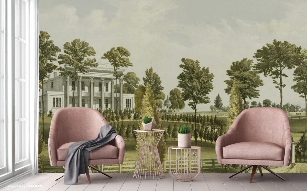 White Building Design, VINYL FABRIC TEXTILE Wall Mural in Different Texture, Code FJ315.  It is produced as ONE PIECE WITHOUT JOINT. - Image 5