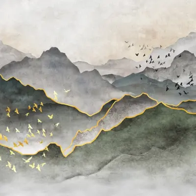 Mountains Design Mural WALLPAPER, Available in various Paper Texture, Code FJ317. It is Produced as 105 CM WIDE ROLL PANELS.