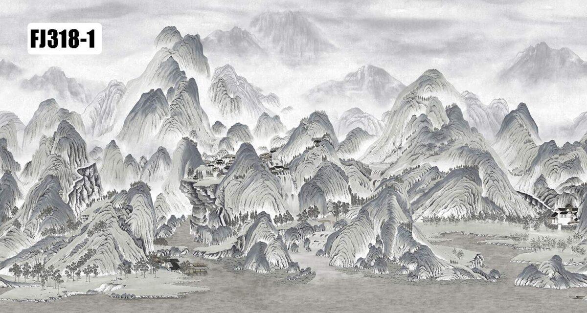 Mountains Design,VINYL FABRIC TEXTILE Wall Mural in Different Texture, Code FJ318.  It is produced as ONE PIECE WTHOUT JOINT. without joint. - Image 2