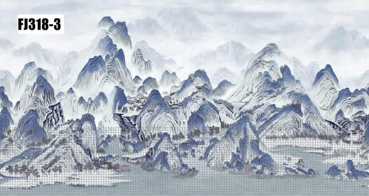 Mountains Design Mural WALLPAPER, Available in various Paper Texture, Code FJ318. It is Produced as 105 CM WIDE ROLL PANELS. - Image 1