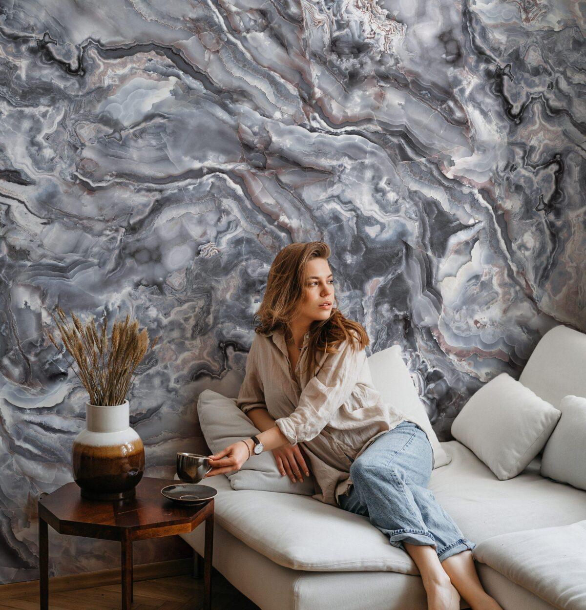 Marble Finish Design FABRIC TEXTILE Wall Mural in  Different Texture. Code FJ319 - It is produced as ONE PIECE without joint. - Image 6