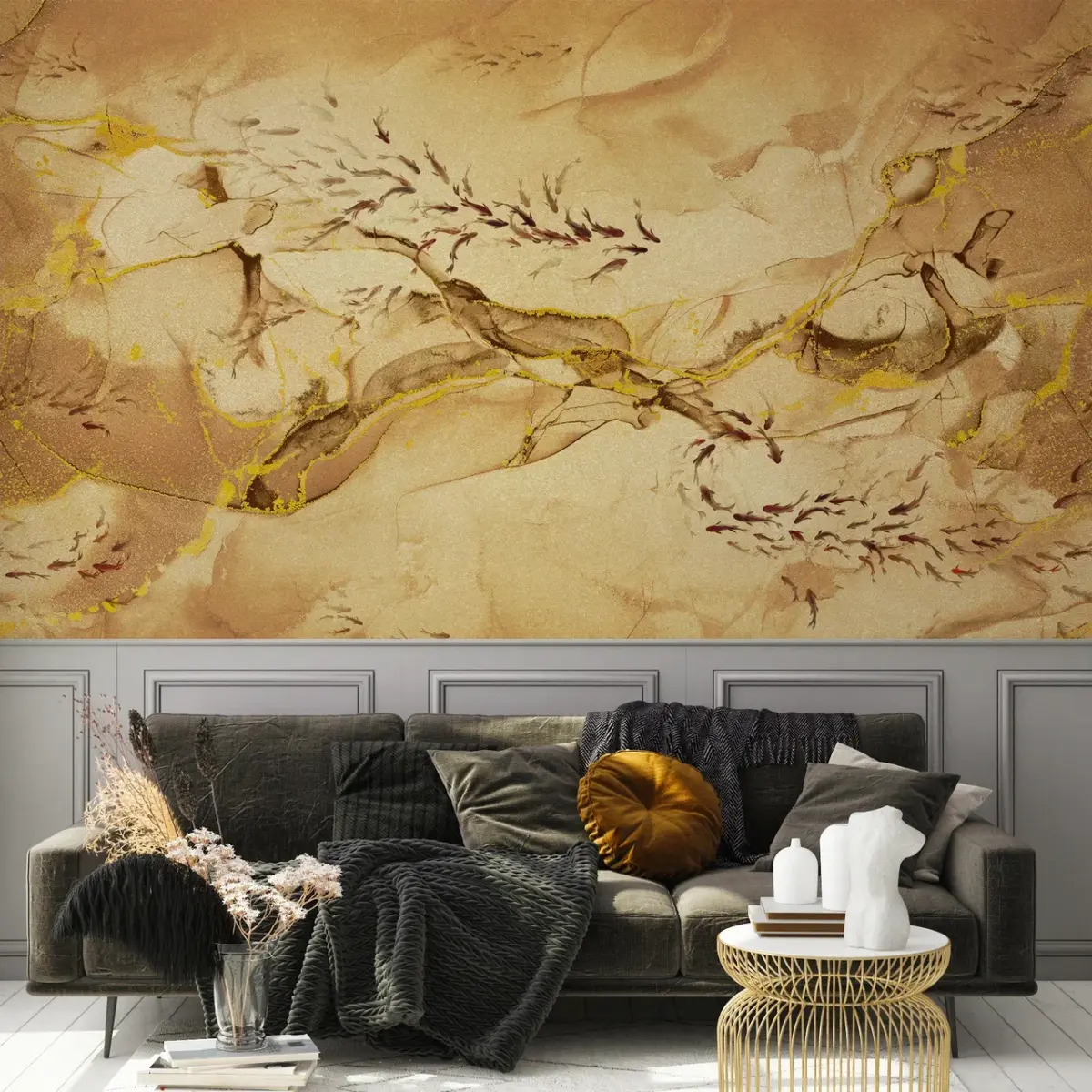 Flock Of Fish Design Mural WALLPAPER, Available in Various Paper Texture, Code FJ320. 105 CM WIDE ROLL PANELS. - Image 3