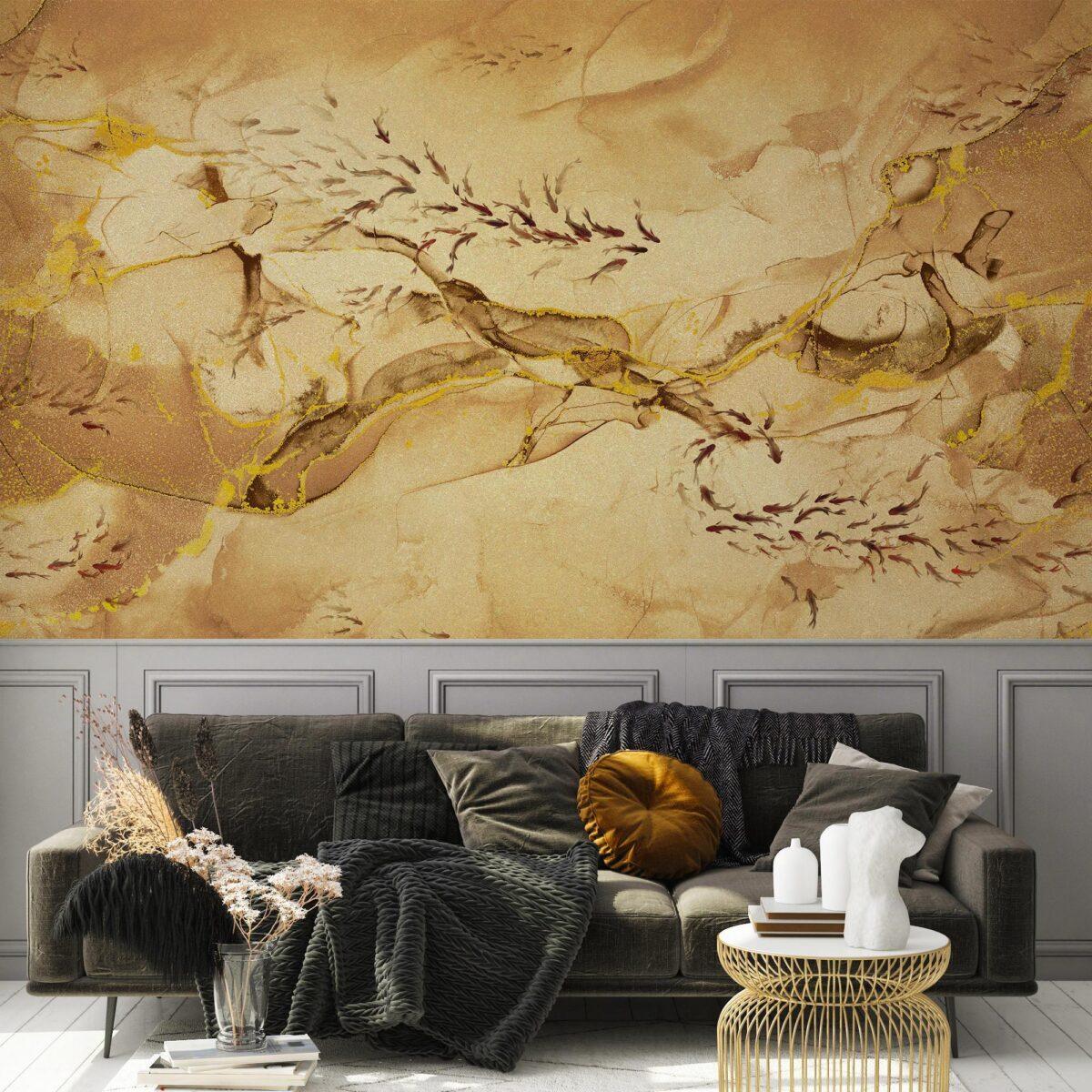 Flock Of Fish Design, VINYL FABRIC TEXTILE Wall Mural in Different Texture, Code FJ320.  It is produced as ONE PIECE without joint. - Image 2